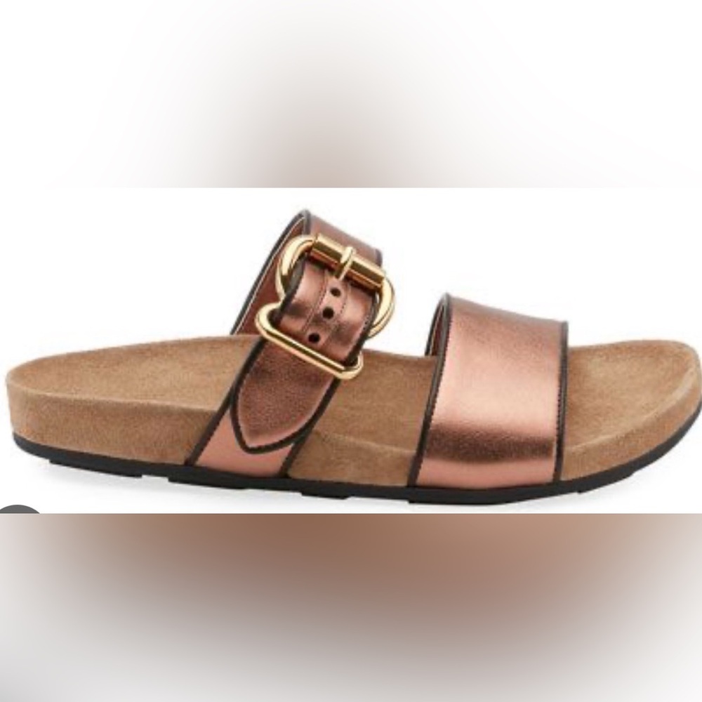 Prada Rose Gold Leather Slides